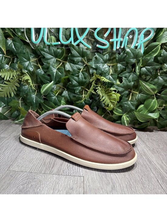 OluKai Mens Nalukai Slip On Shoes Size 11.5 Brown Leather Moc Loafer Convertible